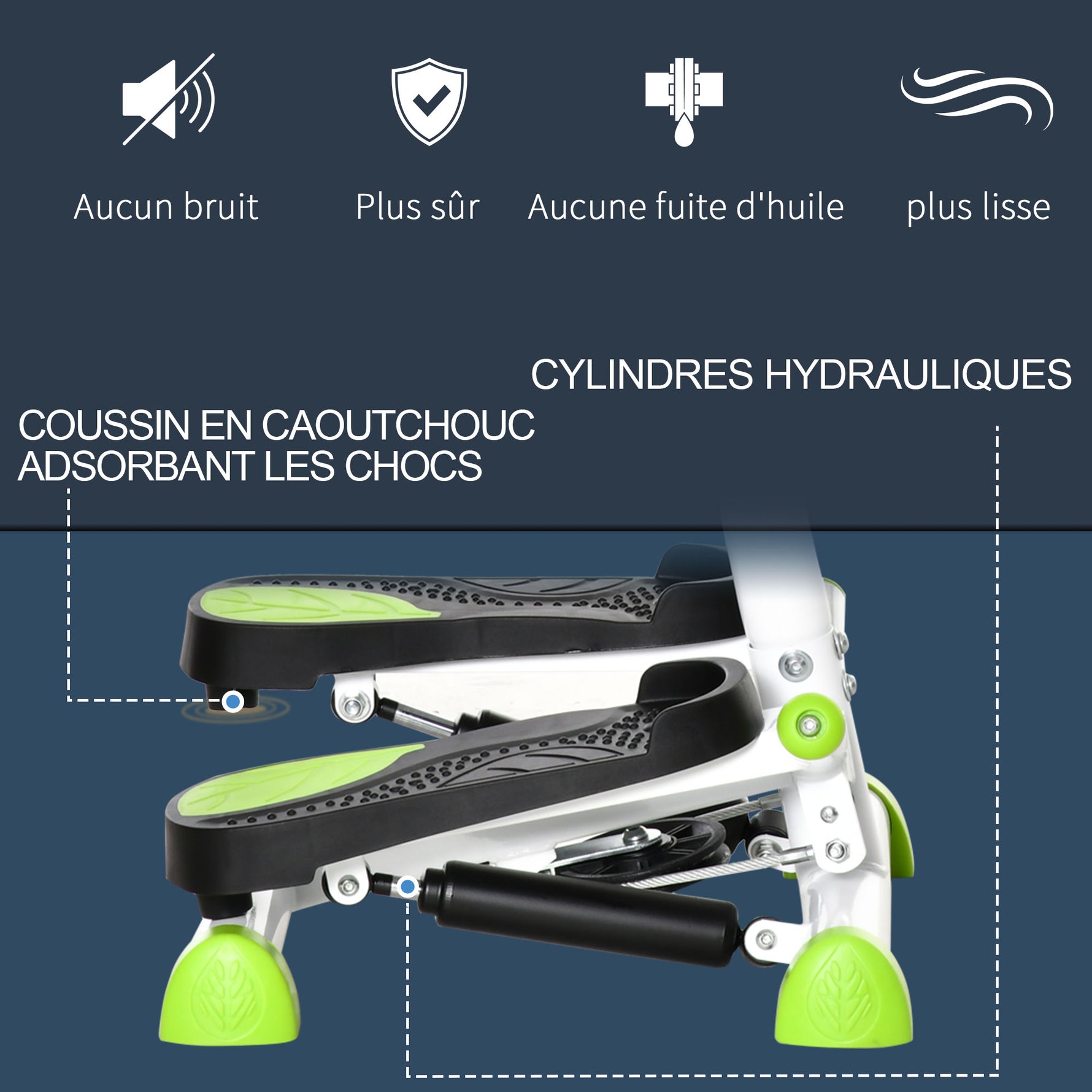 Stepper avec guidon stepper fitness appartement écran LCD résistance réglable exercise hanches jambes lombes pour maison acier blanc, vert, noir