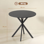 Table à Manger Ronde pour 2 Personnes avec Plateau Aspect Bois et Piètement Croisé en Acier, Noir