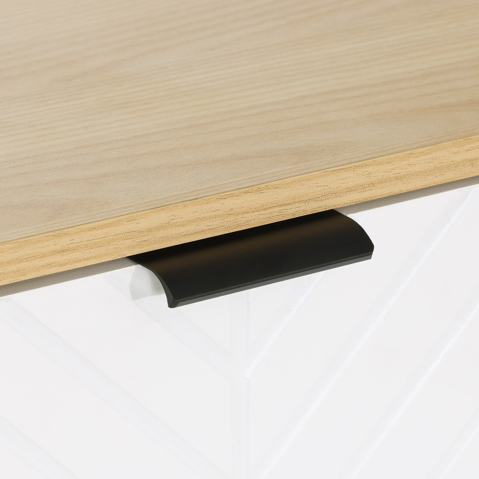 Sideboard Aufbewahrungsschrank, 2 Fächer, 3 Türen, Fischgrätmuster, verstellbare Einlegeböden, 91,5 x 35 x 77,4 cm, Naturholz