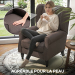 Fauteuil de salon capitonné avec assise large, pieds en bois, style classique, grand confort, 74 x 86 x 102 cm, marron