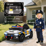 Voiture électrique de police enfant 12V, double moteur, télécommande, USB, MP3, musique & klaxon, multicolore