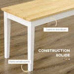 Banc en bois pour 2 personnes bicolore assise naturelle et piètement blanc 102 x 36 x 45 cm