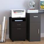 Caisson de bureau rangement bureau sur roulettes tiroir placard niche panneaux particules noir