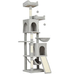 Krabpaal speeltoren voor katten 3 plateaus 2 huisjes 2 manden 2 hangmatten 1 ladder hoogte 177 cm lichtgrijs