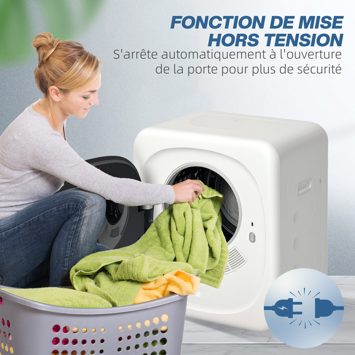 Sèche linge à évacuation électrique 800 W 4 Kg avec 5 modes de séchage, cuve en acier inoxydable, charge frontale