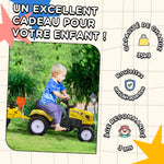Porteur tracteur enfants avec remorque, râteau et pelle, tracteur à pédales 6 roues, charge 35 kg, pour 3+ ans, jaune