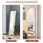 Grand miroir pleine longueur rectangulaire, 37 x 160 cm - miroir sur pied ou mural - pour chambre à coucher, salon et dressing, noyer clair