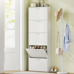 Meuble à chaussures 15 paires, armoire à chaussures étroite moderne avec 5 tiroirs rabattables, 65 x 17 x 180,5 cm blanc