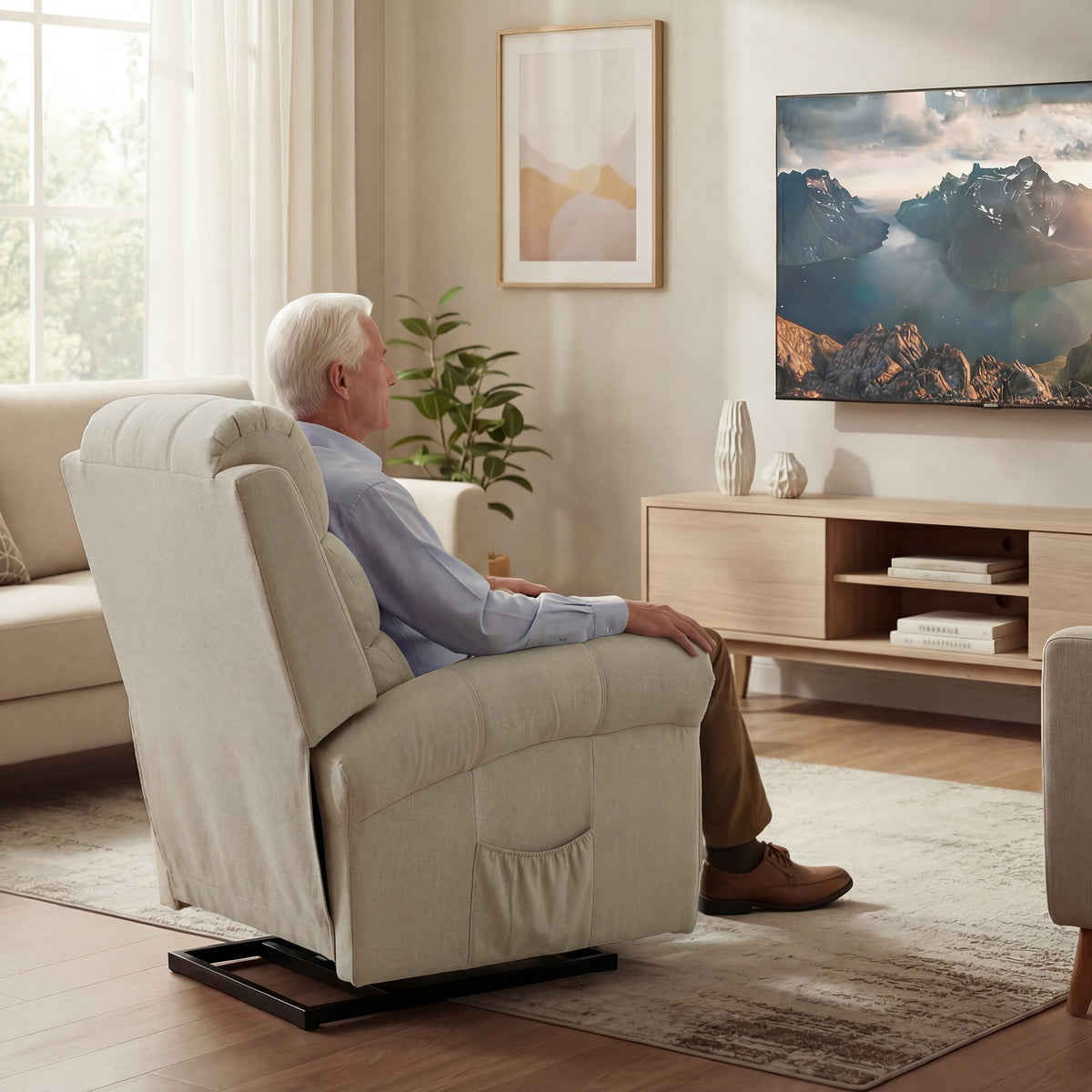 Fauteuil releveur électrique, fauteuil relax électrique avec fonction massage et chauffage, 87 x 87,5 x 108 cm, beige