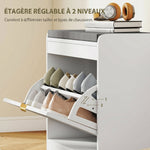 Panca scarpiera, panca contenitore, seduta imbottita, cassetto a ribalta, anta con motivo, 60 x 26 x 52,5 cm, bianco