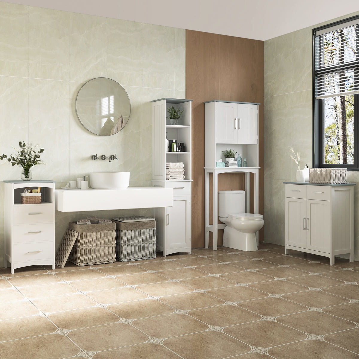 Meuble de salle de bain sur pied meuble de rangement avec 3 tiroirs et 1 niche 40 x 33 x 80 cm blanc