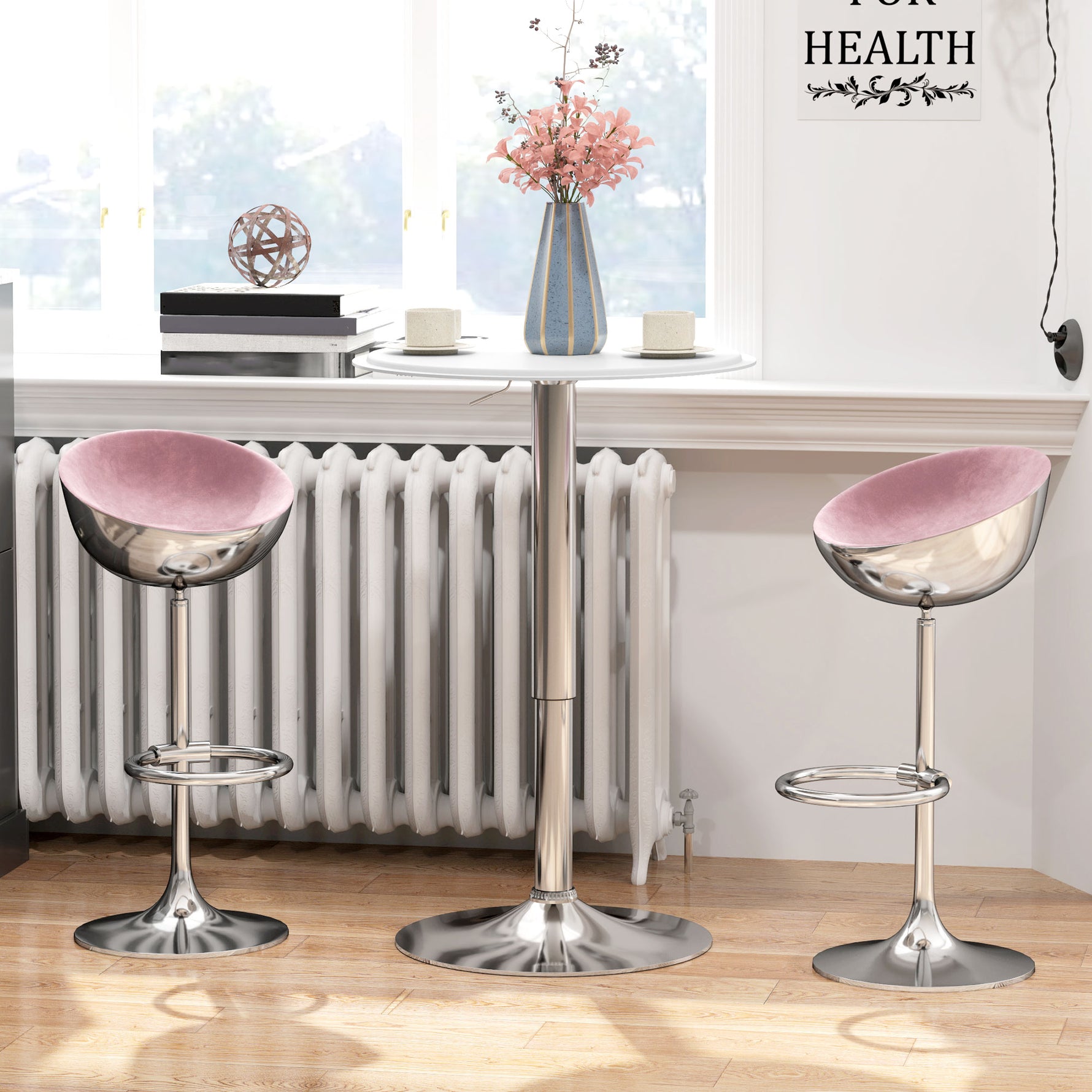 Table de Bar Table Bistro Mange-debout Hauteur réglable 67-93 cm Ø 63 cm Plateau pivotant 360° métal blanc