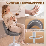 Lot de 2 Tabourets de Bar, Chaises de Bar Réglables en Hauteur, Assise Rembourrée en Chenille, Pivotant 360°, Gris