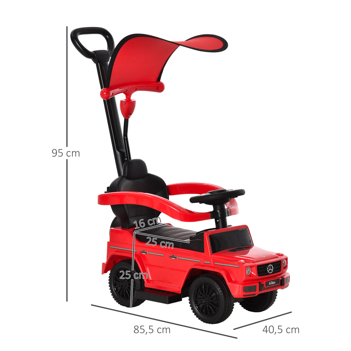 Porteur Enfants Voiture Enfant Multi-équipée 12-36 Mois klaxon Marche-Pieds, Garde-Corps et ombrelle Rouge