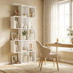 Biblioteca de 5 niveles, estantería de almacenamiento en forma de S con 15 compartimentos abiertos, 80 x 24 x 200 cm, blanco