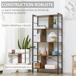 Bibliothèque étagère de rangement à 5 niveaux avec compartiments ouverts 74 x 30 x 157,5 cm brun rustique et noir