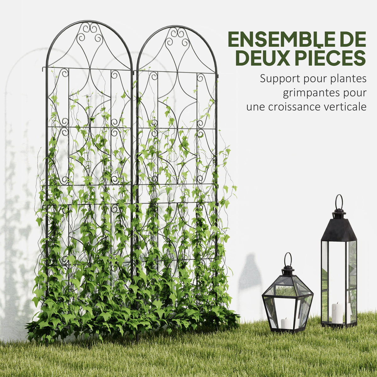 Support pour plantes grimpantes avec motif lot de 2 treillis de jardin pour vigne fleurs légumes métal 50 x 180 cm noir