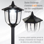Luminaire extérieur lampadaire sur pied solaire lampadaire lanterne classique LED 60 Lm max. dim. 26L x 26l x 177H cm noir