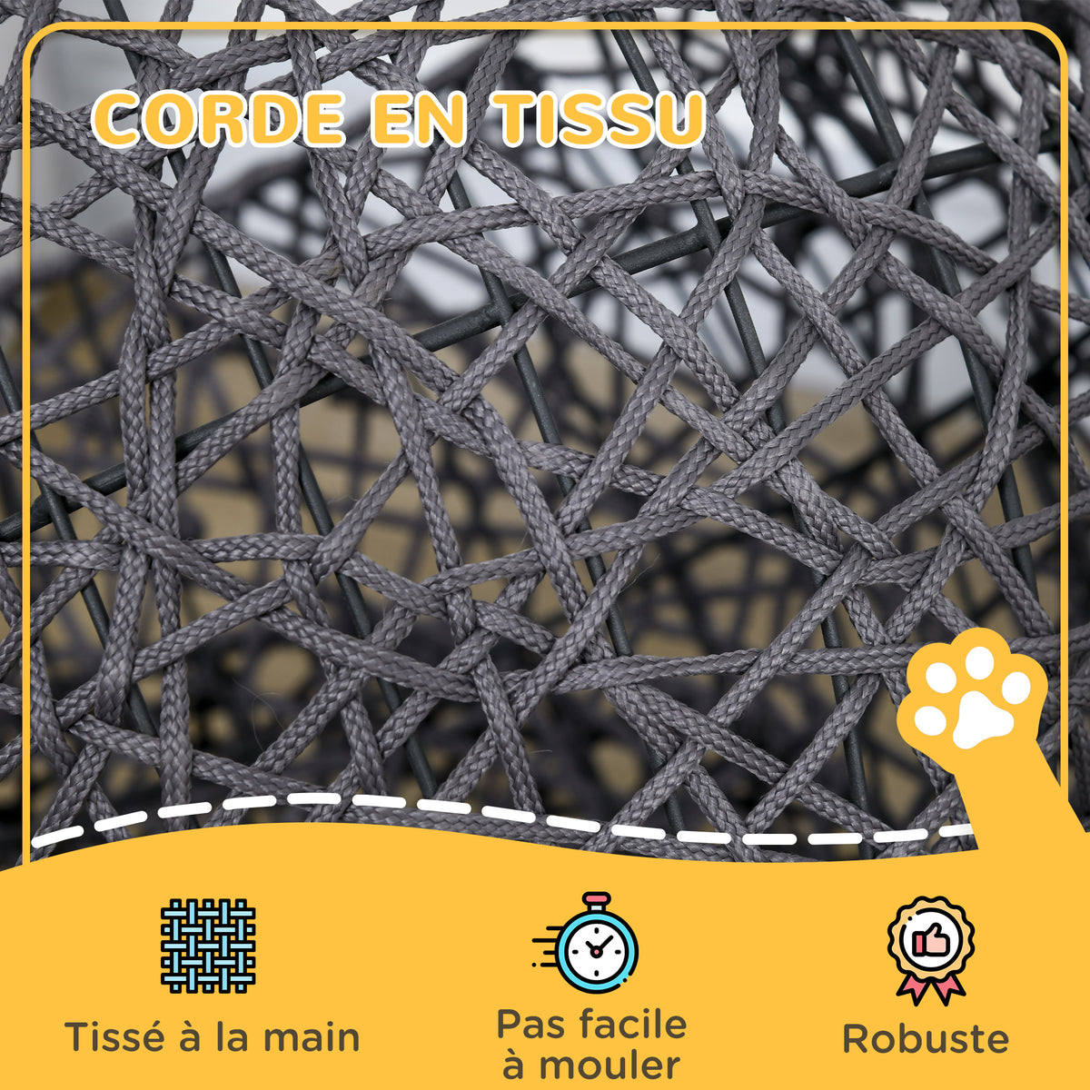 Cuccia per gatti letto rialzato gatto accogliente nicchia grotta 50 x 50 x 60 cm cuscino morbido crema incluso, corda in poliestere viola