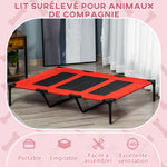 Lit sur pieds XXL pour chien chat lit de camp animal 122L x 92l x 23H cm rouge