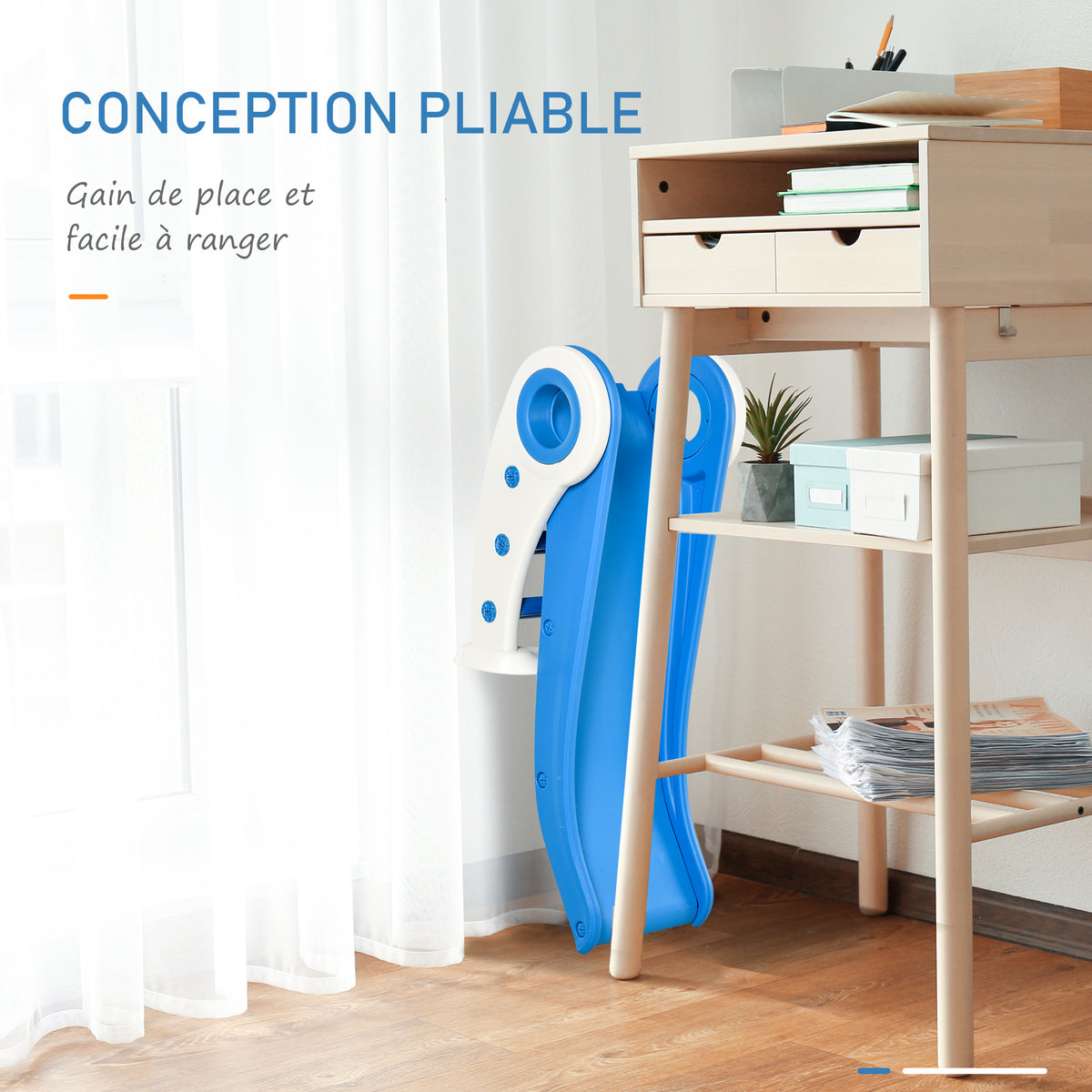 Foldable Toddler Slide for Indoor and Outdoor Use, 3 to 6 Years, 120 x 50 x 56 cm, HDPE, Blue