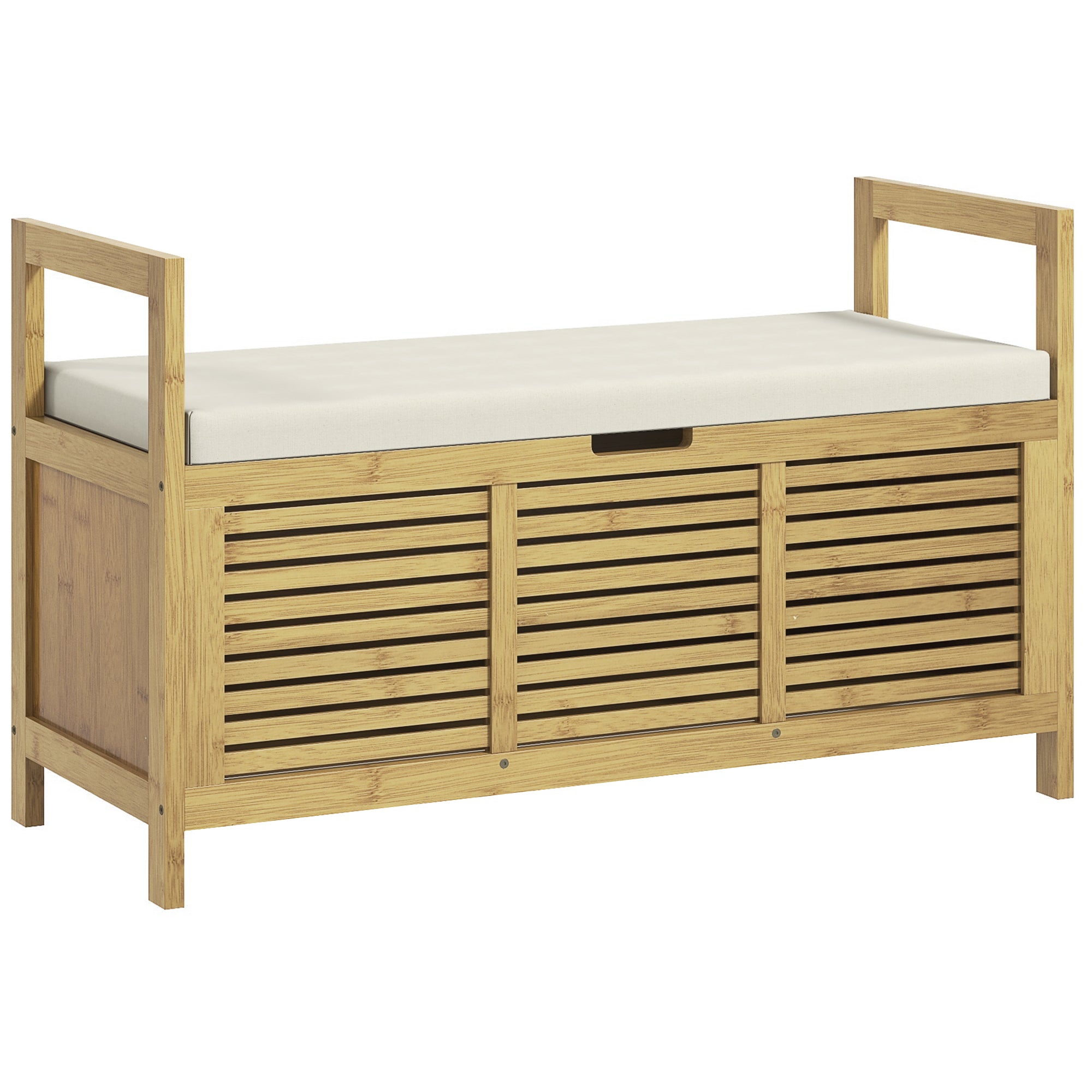 Panca contenitore con scomparto nascosto sotto la seduta per ingresso, cuscino e bracciolo, 100 x 40 x 60 cm, naturale