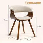 Lot de 2 chaises de salle à manger, chaises de cuisine rembourrées avec dossier incurvé et pieds en bois massif, beige