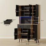 Credenza da cucina mobile dispensa alto con luce LED RGB piano di lavoro 6 ante 2 cassetti 100x40x176cm nero