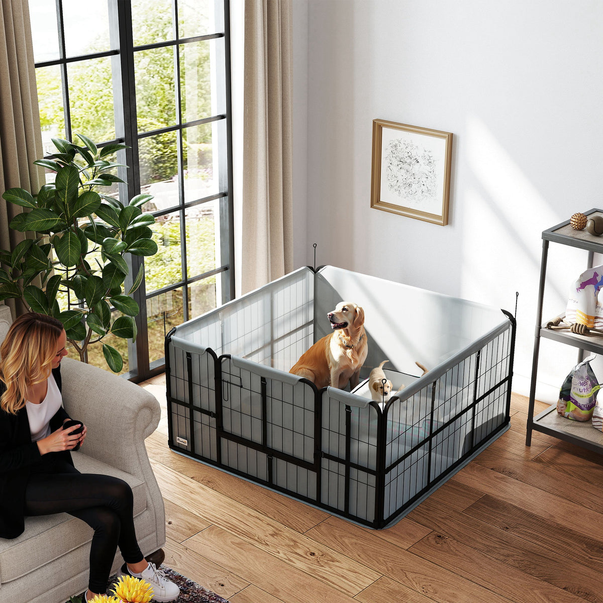 Parc de mise bas pour chien caisse de mise bas pour chiens avec porte tapis de propreté lavable 122 x 122 x 60 cm noir