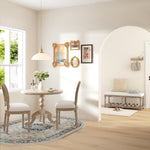 Set de 2 sillas de comedor - Silla de salón medallón estilo Luis XVI - Madera maciza tallada, patinada - Respaldo de rejilla - Aspecto lino crema