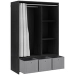 Armoire penderie armoire de rangement avec tringle rideaux 3 niches et 3 tiroirs en tissu amovibles 105 x 48 x 160 cm