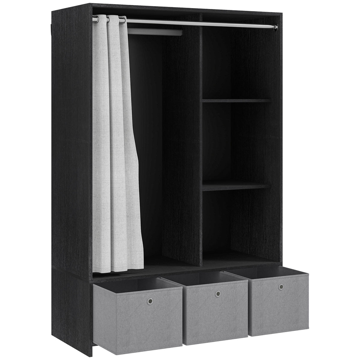 Armoire penderie armoire de rangement avec tringle rideaux 3 niches et 3 tiroirs en tissu amovibles 105 x 48 x 160 cm