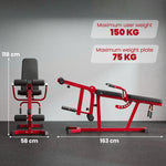 3-in-1-Beinstrecker 300 kg Belastbarkeit, verstellbare Rückenlehne und Positionen, freie Hantelscheiben, 163x58x118cm, Rot
