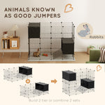 Enclos pour petits animaux, cage à lapin modulable 31 panneaux avec niches surélevées, en acier, 140x70x52cm, noir