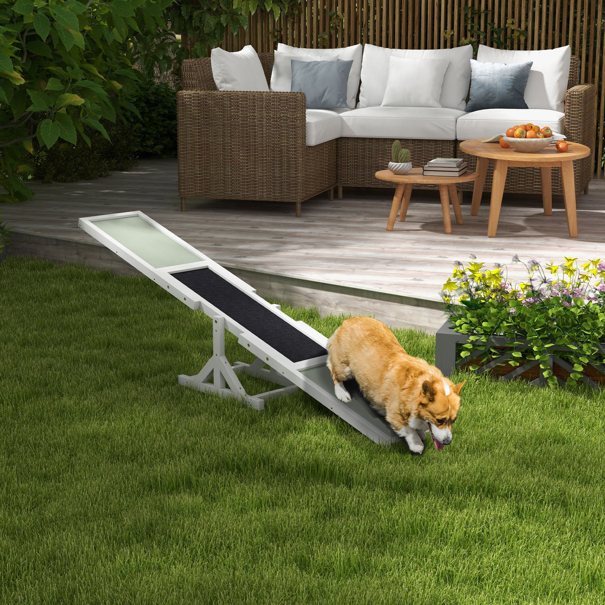 Agility sport pour chien bascule équipement entrainement chien antidérapant 180 x 30 x 30 cm gris blanc