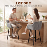 Lot de 2 Tabourets de Bar, Chaises de Bar Rembourrées en Chenille, Assise Large 67H cm, Dossier et Repose-Pieds, Gris