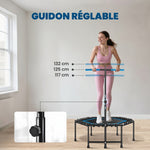 Trampoline de fitness 114 cm, cordes élastiques, poignée réglable 3 positions, trampoline d'exercice silencieux, bleu