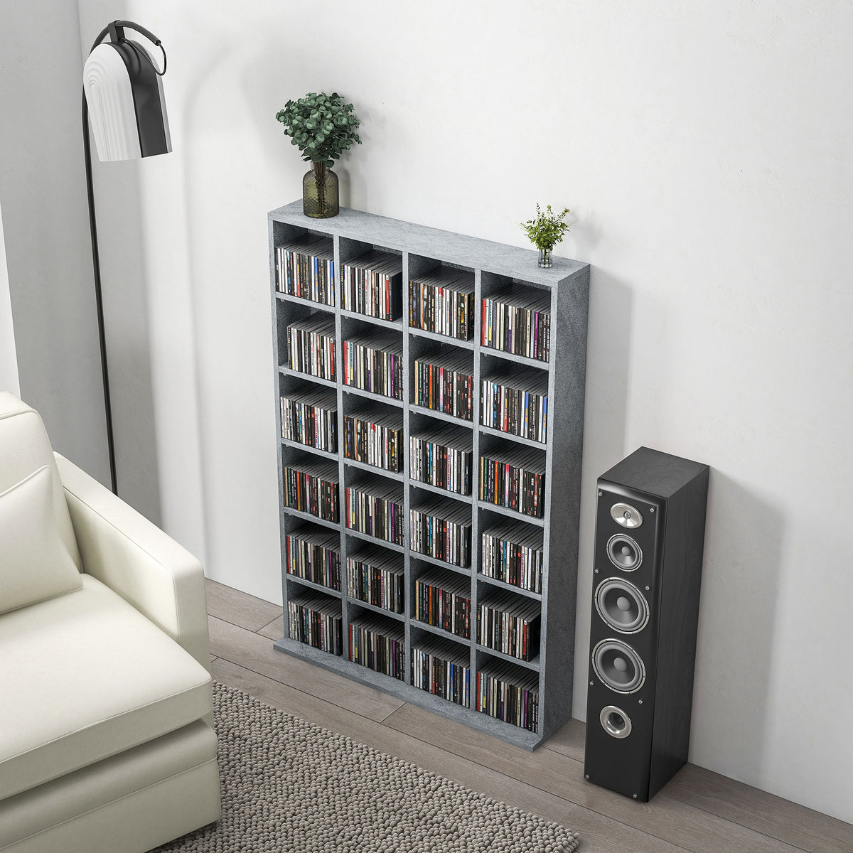Multimedia-Aufbewahrungsmöbel für 456 CDs / 336 DVDs – Holzregal mit verstellbaren Einlegeböden, 89 x 130,5 cm, grau