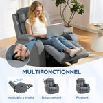 Fauteuil Inclinable de Massage et Chauffage, Fauteuil de Relaxation, Dossier Réglable, Pivotant, 82x99x103cm, Gris Clair