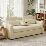 Canapé convertible 2 places 3 en 1, canapé-lit clic clac en chenille avec dossier réglable, porte-gobelets, beige-1