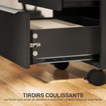 Caisson de bureau à roulettes avec 3 tiroirs et serrure, meuble rangement bureau sur roulettes, 40 x 40 x 63,5 cm, noir