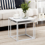 Lot de 2 tables basses gigognes, lot de 2 tables gigognes de salon, modulables, en acier, style industriel, blanc mat
