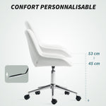 Fauteuil de bureau sans accoudoirs, chaise de bureau avec hauteur réglable, 52x58x80-90cm, blanc-5