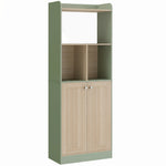 Bibliothèque à 5 niveaux, meuble de rangement, étagère à livres avec 2 portes, 60 x 30 x 161,2 cm vert et bois naturel