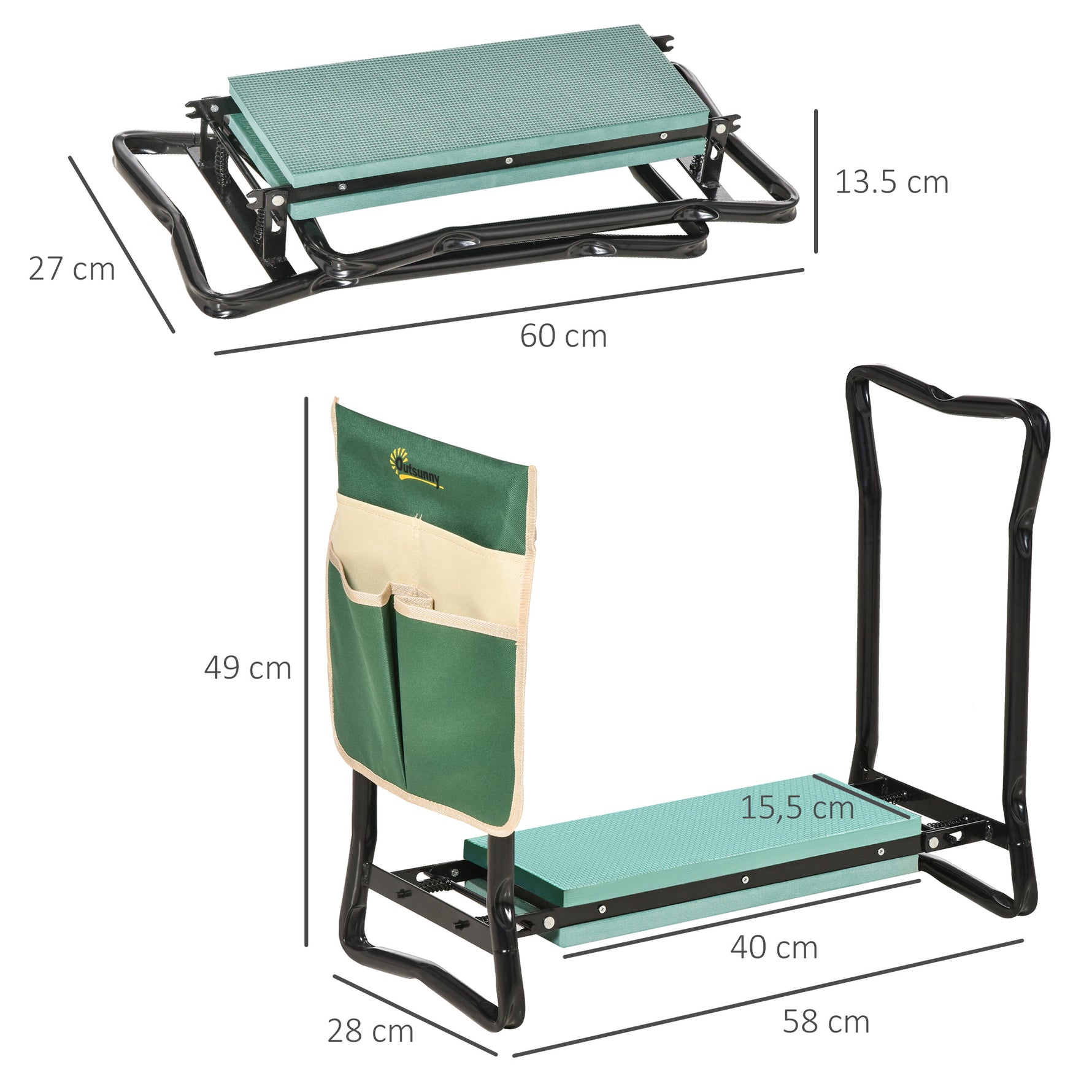 Tabouret de Jardin Pliable agenouilloir de Jardin siège Jardinage avec Coussin Pochette Rangement Outils Vert