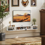 Hängendes TV-Board, Fernsehschrank für Fernseher bis 60 Zoll, Klappfach, 2 Ablagen, 140x24x16cm, Weiß