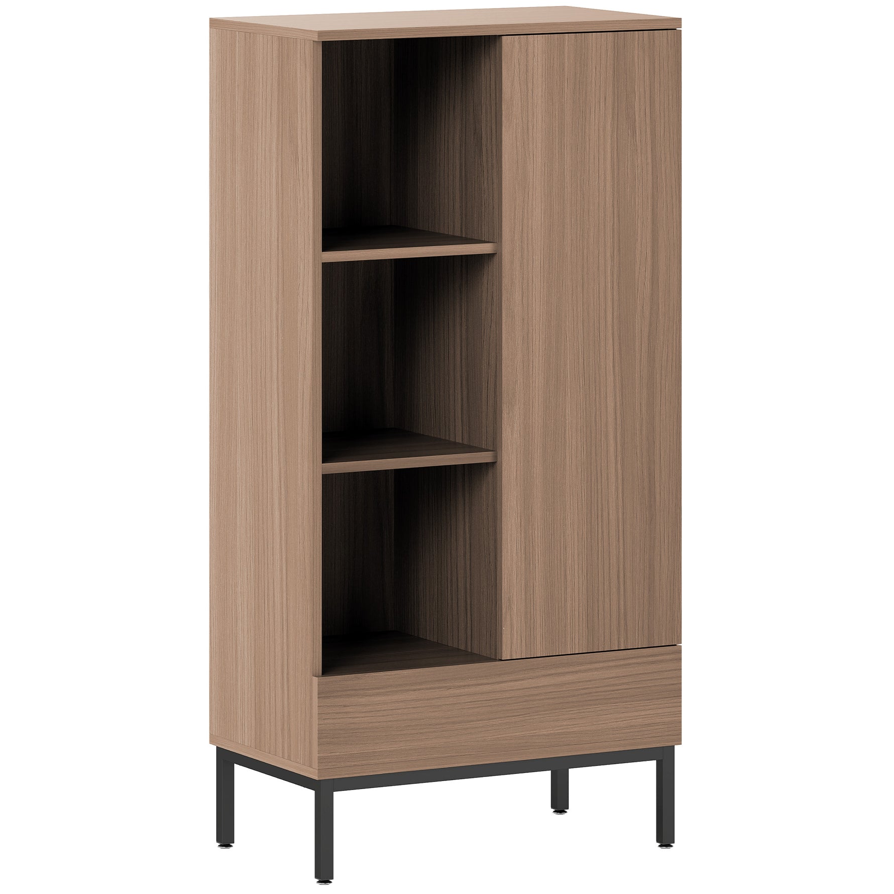 Buffet meuble de rangement avec placard à portes, tiroir, 3 compartiments ouverts et étagères réglables, gris