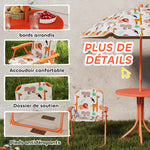 Salon de jardin enfant, table enfant avec 2 chaises pliantes et parasol Ø 100 cm, motif animal, orange