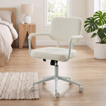Chaise Bureau Ergonomique, Fauteuil de Bureau en Tissu Bouclette avec Hauteur Réglable, Fonction Bascule, Crème