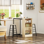 Bartisch-Set mit Hockern, offenen Fächern, verstellbarem Regal und Fußstützen, Eiche und Schwarz